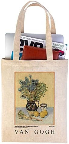 Холщовая чанта-тоут с Цветя, Скъпа Эстетичная Памучен чанта-тоут в стил Ван Гог в Деня на Майката, Множество чанта-Тоут за Жени, Учители