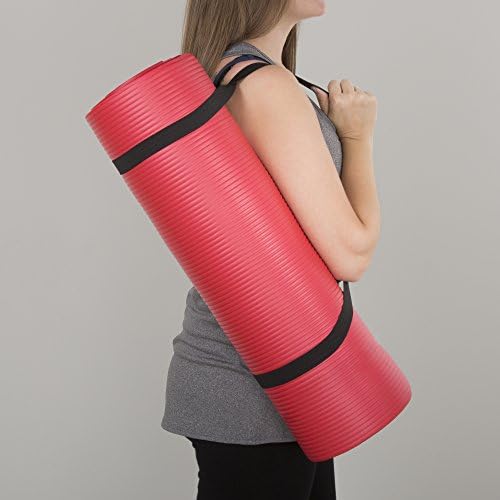 Много дебело килимче за йога - Здрава подложка за упражнения от пеноматериала с каишка за носене на ръка за занимания във фитнеса, фитнес,