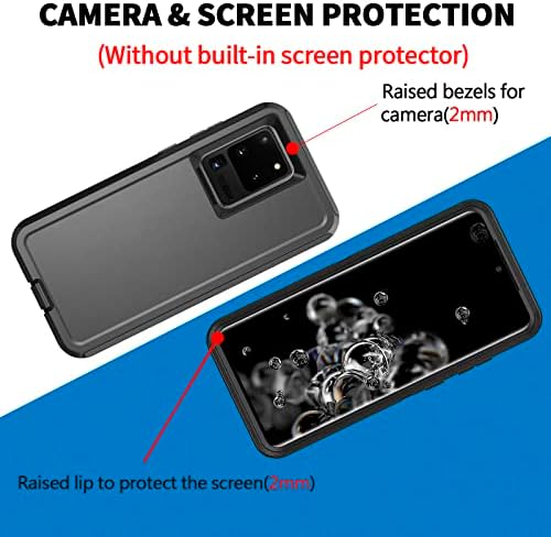 Калъф Bisbkrar Defender за Samsung Galaxy S20 Ultra 5G 6,9 инча, калъф за телефон [военното клас] 3 в 1, устойчив на удари Здрав Защитен