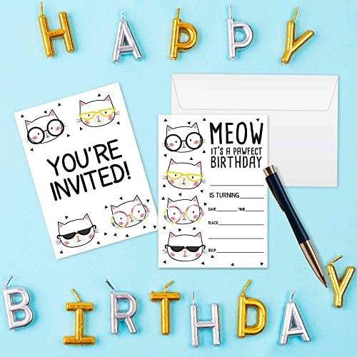 WUAWN 20 Покани за Рожден Ден на Котките в Пликове, пощенски Картички-покани с изображение на Коте за момчета и Момичета, Юноши, Деца,