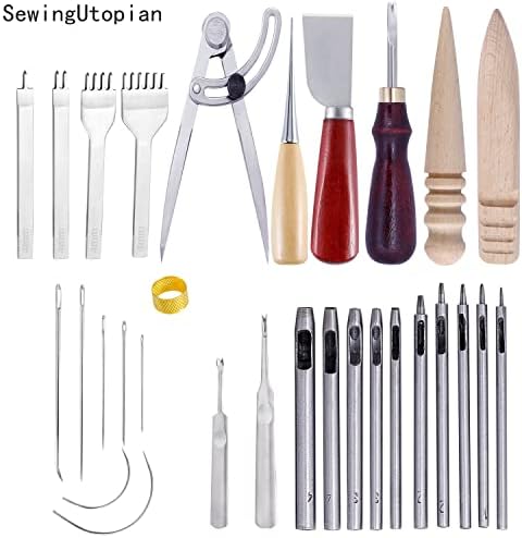 1 комплект Професионални ръчни инструменти за фабрика за щавене на кожи занаяти, Определени за ръчно Шиене, Перфорация, Дърворезба, Аксесоари