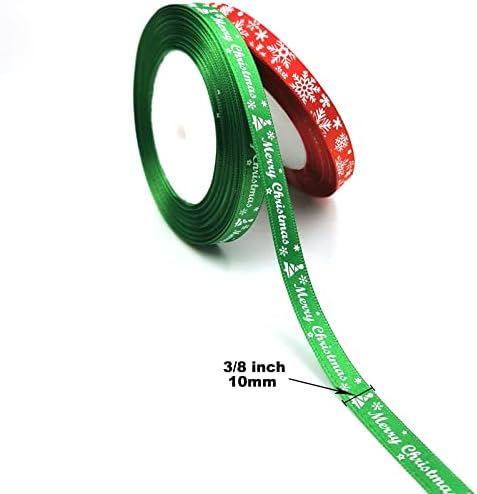 SATINPARTY 50 ярда Коледни ленти, Червена и Зелена полиестерен сатен лента 3/8 инча, Набор ленти за опаковане на празнични подаръци с модел на Сватбата на коледното снежин?