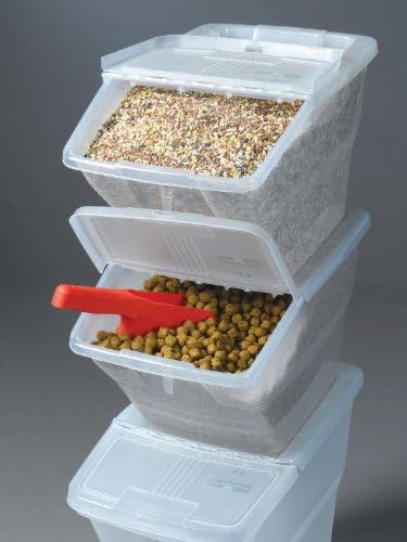 WTM CBCL-24 Штабелируемых контейнер с откидными капаци, 24 Литра, Прозрачна, в опаковки по 3 и Petmate по 2 лъжици за храни за домашни
