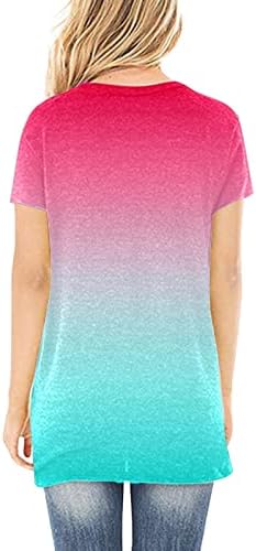 Тениска за Момичета 2023, Памучен Тениска с Къс Ръкав и Дълбоко V-образно деколте, Графична, Свободно Намаляване, Бандажная Блуза PE