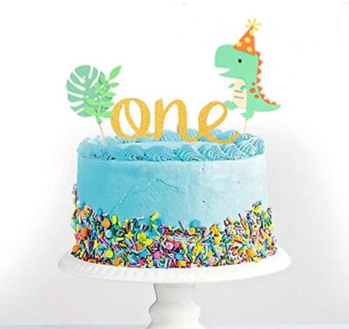 LaVenty Златен Динозавър Украса на Първият Рожден Ден на Динозавър Един Topper За Торта Динозавър Topper за Тортата на 1-ви Рожден Ден за Момче, Украса за Парти в чест на рожде