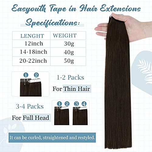Easyouth Една опаковка кичура коса за удължаване на косата от истински човешки коси и една опаковка лента за изграждане на човешки косъм,