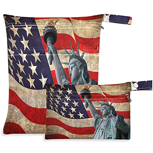 visesunny Статуята на Свободата с Флага, 2 бр., Влажна чанта с джобове с цип, Моющаяся, Множество, Голям за Пътуване, плаж, басейн, детска