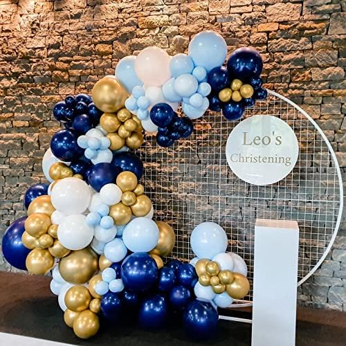 Тъмно Синьо Златен Комплект Арка с Венец от балони, 109 бр., балони Кралския Синьо, светло сини и Златисти Метални Топки, с Корона, Фольгированный