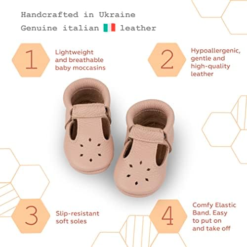 Littlebeemocs/ Обувки за бебета и малки деца подметка – Италиански кожени мокасини с еластична Т-образно каишка за момчета и момичета;