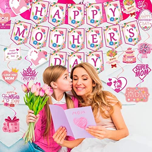 Декорации за Деня на Майката 64 бр. Балони от Латекс на Деня на Майката, Розова Роза, Червен Банер с Ден на Майката, Ден на Майката,