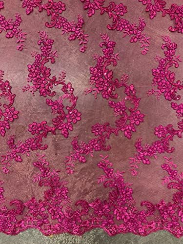 Кристина ЯРКО-Розова бродерия на Цвете от полиестер с пайети върху Вкара Завързана кърпа на Двора за Рокли, Сватба шаферките, на бала
