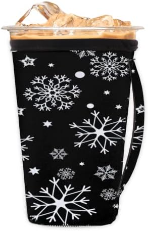 Коледа Snowflakes Черно многократна употреба Кафе ръкав с лед с дръжка От Неопрен За Напитки, кафе лате, Чай, Напитки, Бира (Малки 18-20