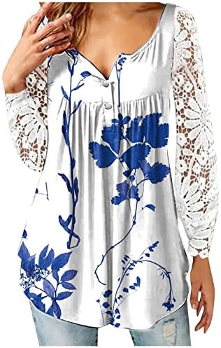 2023 Дамски Пролетно-летни Тениски с дълъг ръкав, Тънки Блузи с кръгло деколте и цветисти принтом Премиум-клас на копчета 1/3