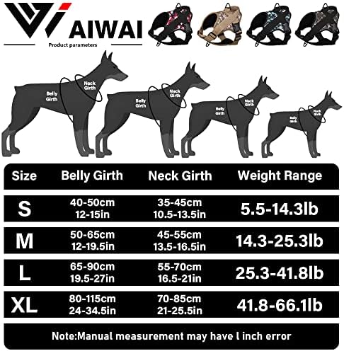 Шлейка за служебни кучета AIWAI Светоотражающая Дишаща и Регулираща се Шлейка за кучета без напрежение, с дръжка за разходки на открито