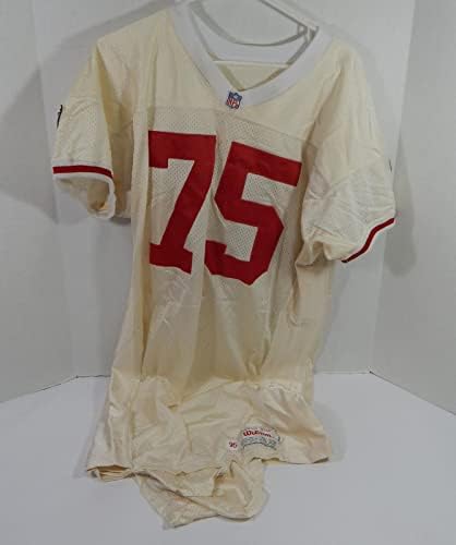 1995 San Francisco 49ers Франк Полак 75, Издаден в бяла фланелка 52 DP34388 - Използваните тениски за игри NFL Без подпис