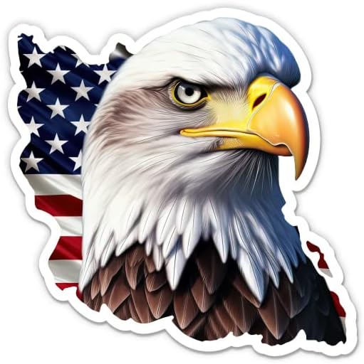 Патриотични етикети с американския орел и флага на САЩ - 2 опаковки по 3 на стикери - Водоустойчив винил за колата, телефон, бутилки