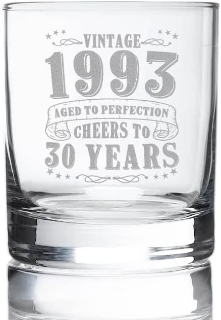 JohnPartners993 30-ия ден от раждането, Отлежало до съвършенство - Ретро чаша за уиски с надпис 1993 г. - подарък за 30-ия рожден ден