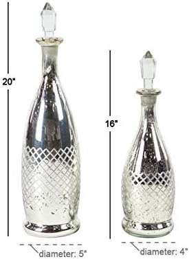 Неизвестный1 Комплект от 2 Традиционните Стъклени бутилки с диаметър 16 и 20 инча с Прозрачни Капачки Сребристо-Хромирани елементи
