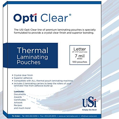 Пакети за термичен ламиниране USI Opti Clear Premium, Размер на букви, 7 на Хиляда, 9 x 11,5 инча, 100 опаковки