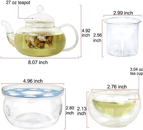Стъклен Чайник на 27 грама, Сигурна машина за заваряване на чай на печката, с Подогревателем за Свещи и 6 Чаени Чаши с двойни стени,