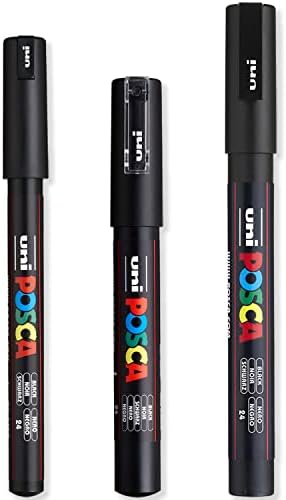 Posca - Набор от маркери химикалки Ultra Fine за фина colorization - PC-1MR, PC-1M, PC-3M - Черни мастила - Опаковка от 3