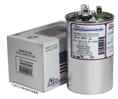 Преносимото през Цялата Двоен Универсален кондензатор Payne - 40 + 10 uf/Mfd 370/440 ac AmRad - Произведено в САЩ.
