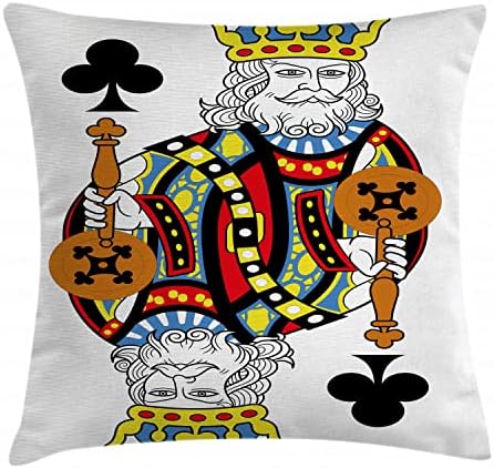 Калъфка Ambesonne King Хвърли Pillow, Крал Клубове, Играе На Хазартни игри с Карти Покер по Темата За Свободното време, Без Рамка, Декоративна
