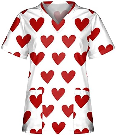 Работно Облекло за Свети Валентин за Жени, Тениска с Графичен Принтом във формата на Сърце, Тениска с V-образно деколте и Къс Ръкав,