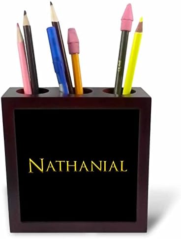 3dRose Nathanial най-Популярното име за момче в Америка. Жълто черните. - Държатели за писалки за плочки (ph-370860-1)