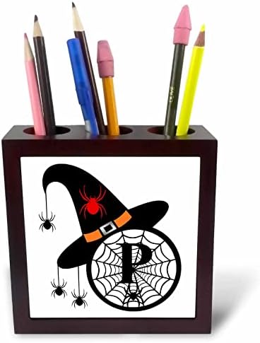 3dRose Монограм P Шапка на вещица за Хелоуин, паяци и държачи за химикалки (ph-371513-1)