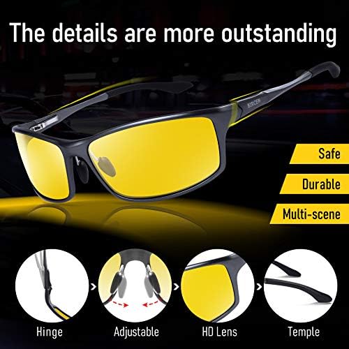 Очила за нощно виждане BIRCEN за шофиране: Мъжки Очила за нощно шофиране в рамките HD anti-glare Al-Mg