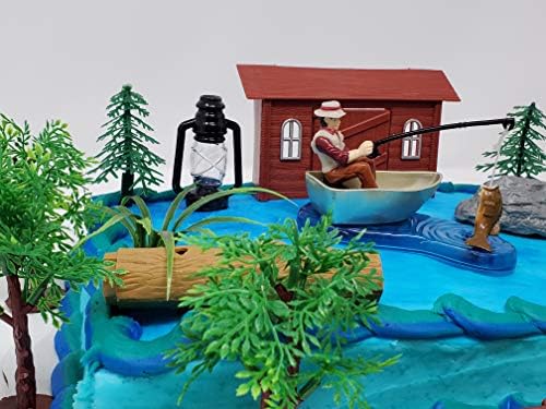 Набор от Топперов за Торта за Рожден Ден в стил Рибар, Изпратена на Риболов, С Участието на Риболов-Къмпинг в Лодката и Декоративни Тематични