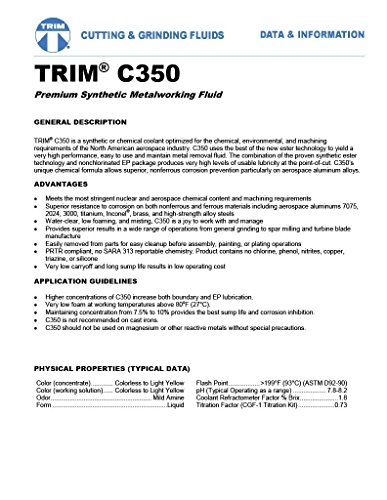 Течност За рязане и шлифоване TRIM C350/5G Синтетична течност за металообработка Премиум-клас, кофа с обем 5 литра