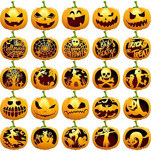 25 Броя 7,9-Инчов Шаблони за Тикви за Хелоуин за многократна употреба Шаблон Изрази Тиква Декоративен Шаблони За рисуване Тиква САМ Шаблони