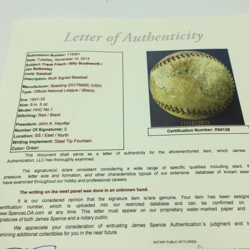 1931 Джим Боттомли Подписа Използвана за игра на Националната лига бейзбол JSA COA - MLB Използвани бейзболни топки