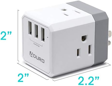 Удължителен кабел с няколко розетки Aduro с USB-зарядно устройство за Защита от пренапрежение, Удължител с Квадратна розетка, Електрически